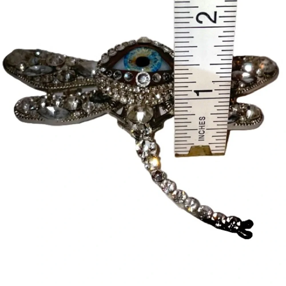 Dragonfly & Eye of Protection Brooch Pendant Handmade Glass Iris & Rhinestones